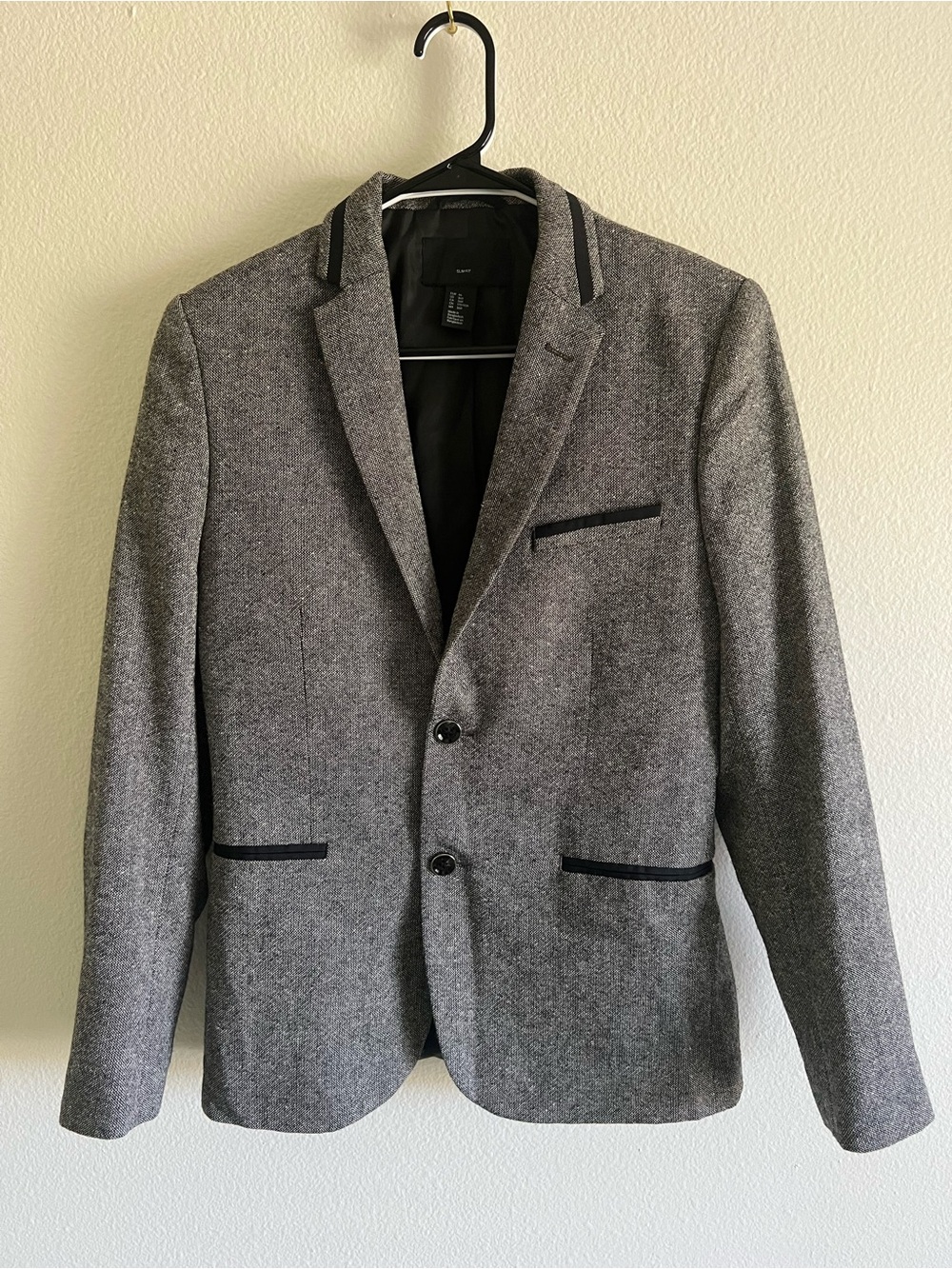 H&M Black/White Chambray Blazer with Black Trim